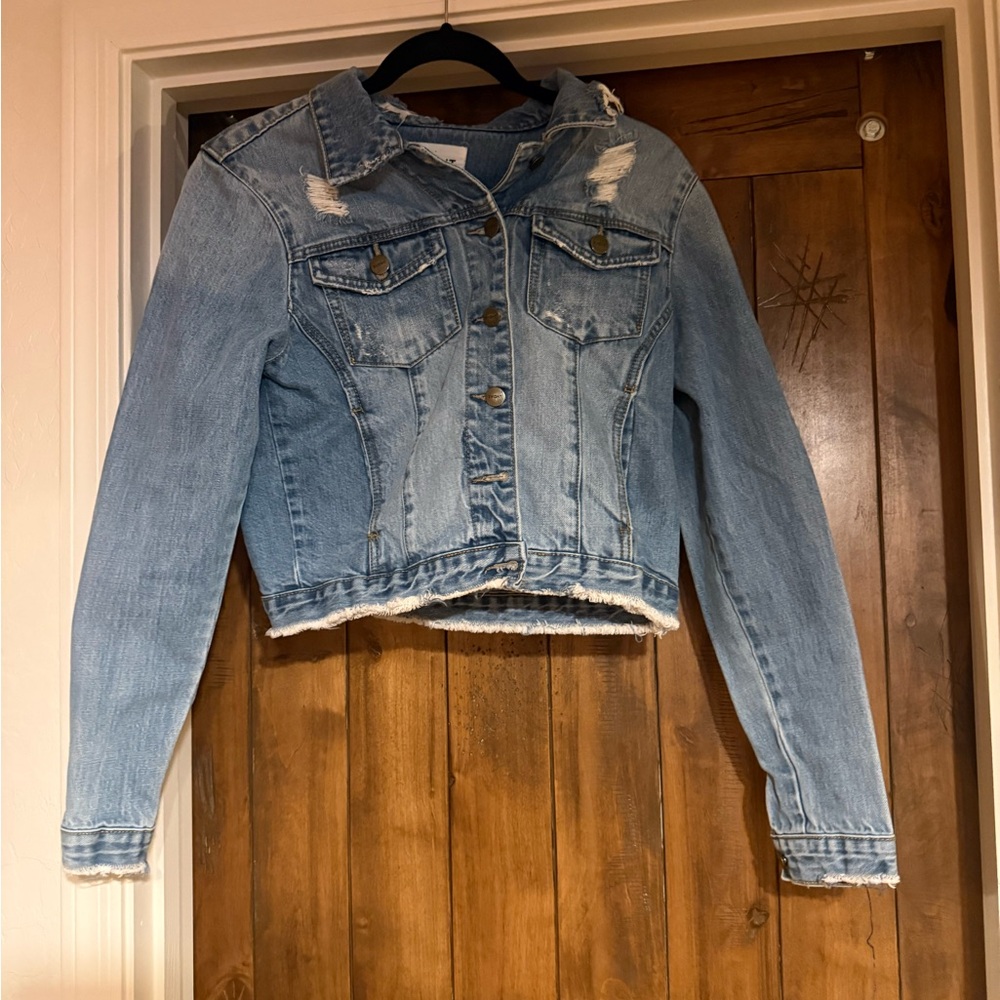 Classic Light Blue Distressed Denim Jacket - Women